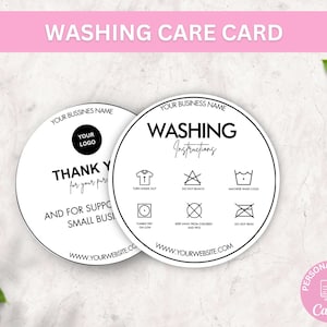Circle Washing Instructions Care Card I Editable Canva Template I Etsy Shop Tshirt Insert Card I Printable Packaging Insert I Business Card