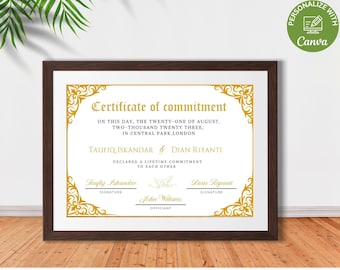 Commitment Certificate Template, Printable Certificate Of Commitment, Editable Commitment Ceremony Certificate, Canva Template
