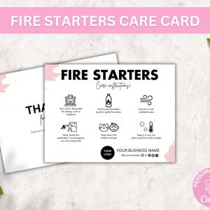 Fire Starters Care Guide Template, Editable Wax Firelighters Care Card, Printable Boho Design Eco Fireplace Starter Safety Instructions