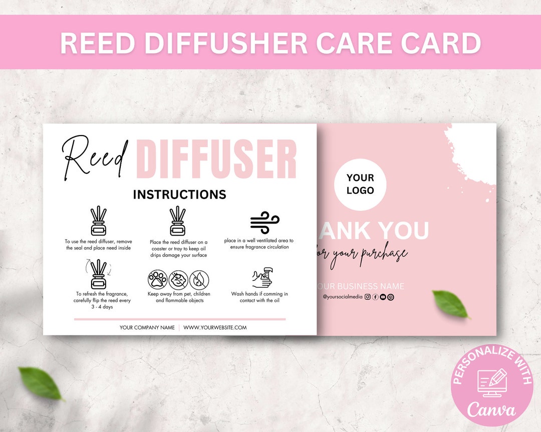 Editable Reed Diffuser Care Card Template, Reed Diffuser Care