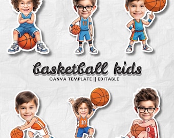 Basketball Kids | Add Your Own Face Photo Template | Basketball Player Clipart | Editable Canva PNG