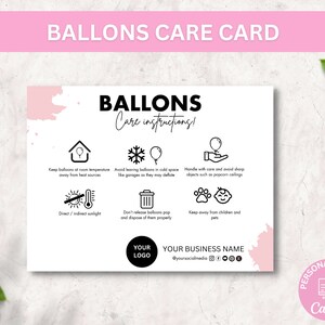 Modèle de carte d'entretien des ballons modifiable en 4 variantes, design élégant Instructions de sécurité pour les ballons à air et à l'hélium