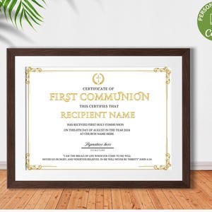 First Communion Certificate Template, Editable First Holy Communion Certificate, Printable Religious Certificate Canva Template