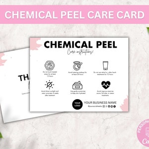 Editable Chemical Peel Aftercare Card Template, Facial Treatment Post Care Instructions, Elegant Design Esthetician Care Cards