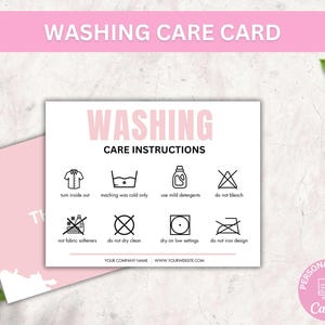 Washing Instructions Care Card I Editable Canva Template I Etsy Shop Tshirt Insert Card I Printable Packaging Insert I Small Business Card