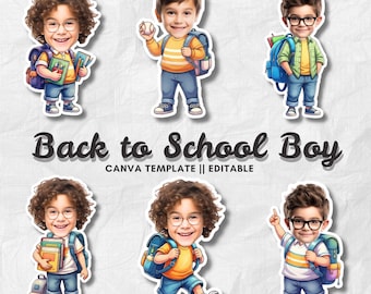 Back to School Boy | Add Your Own Face Photo Template | School Kids Clipart | Editable Canva PNG