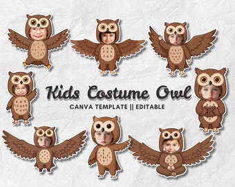 Little Kids Costume Owl Photo – Add Your Own Face | DIY Birthday & Forest Party Template