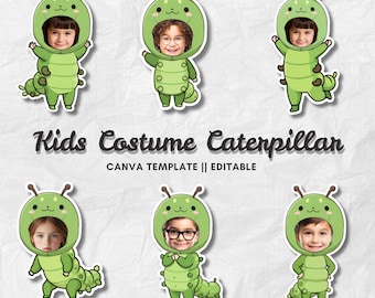 Kids Costume Caterpillar Add Your Face | Cute Insect Photo Template | Bug Birthday Printable | Funny DIY Garden Clipart