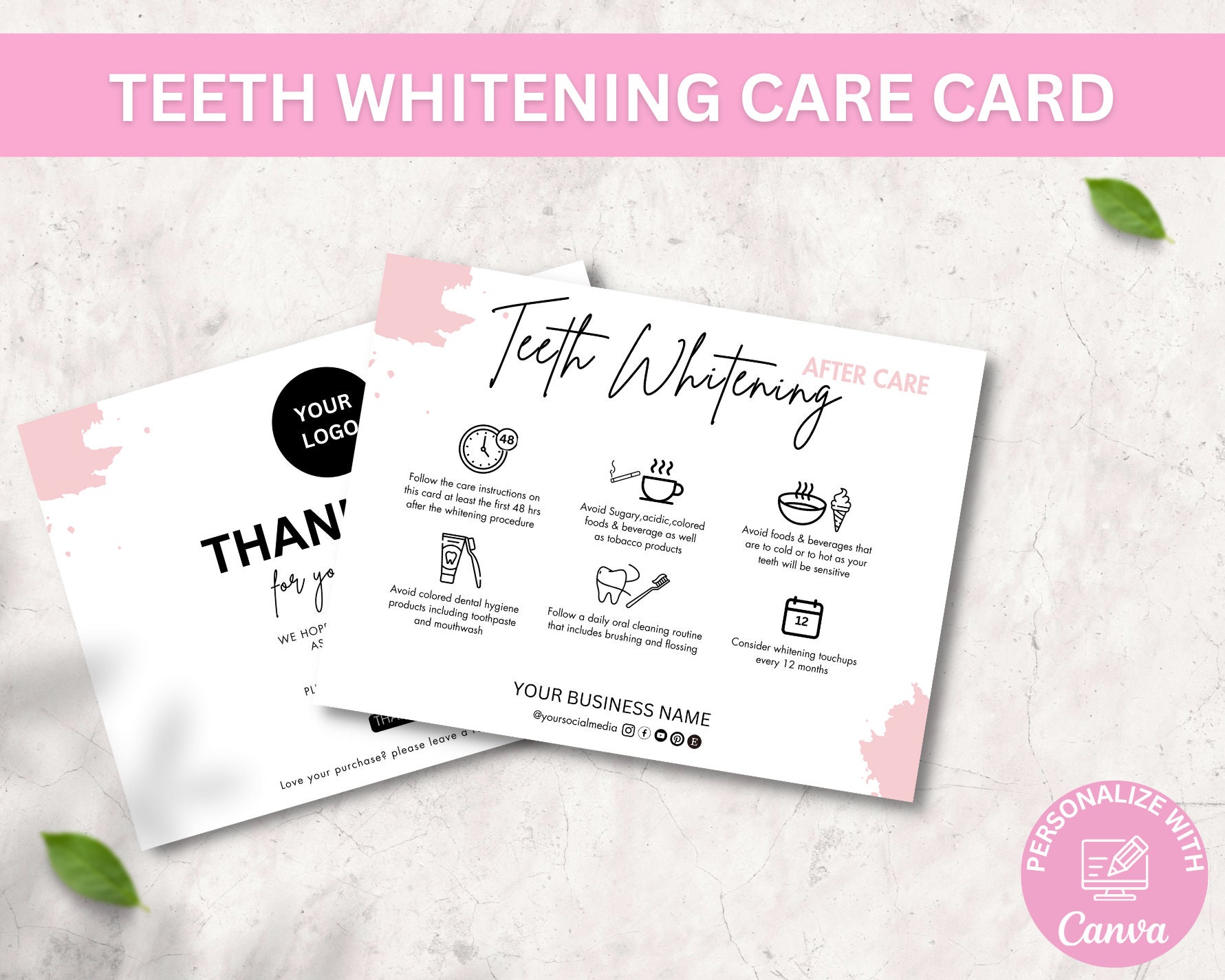 Editable and Printable Teeth Whitening Aftercare Card - Etsy