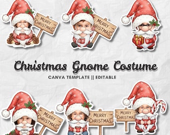 Gnomo navideño / Plantilla para añadir tu propia foto / Imágenes prediseñadas navideñas de invierno / PNG editable de Canva