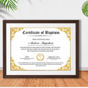 Plantilla de certificado de bautismo editable, certificado de bautismo imprimible, certificados de bautismo de bebé personalizados, plantilla de iglesia de Canva