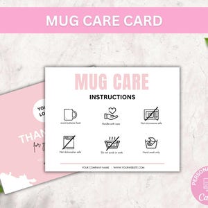 Tassenpflegekartenvorlage, Mini-Kaffeetassen-Pflegeanleitung, bearbeitbare Tassen Pflegeanleitungskarten, elegantes Design Keramikton-Waschtipps