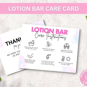 Lotion Bar Care Card Vorlage, bearbeitbarer Solid Lotion Anwendungsleitfaden, druckbares elegantes Design Anweisungen für die Körpercremepflege
