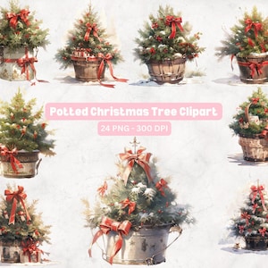 24 Weihnachtsbaum im Topf, druckbare Aquarell Clipart, hochwertige JPGs, digitaler Download, Papierhandwerk, Junk Journals