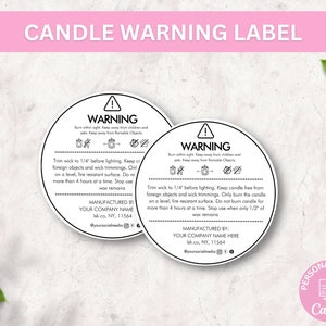Plantilla de etiqueta de advertencia de velas editable, calcomanía de advertencia de velas imprimible, instrucciones de seguridad de velas, etiqueta de seguridad de velas redonda de 1,5", 2" y 3"