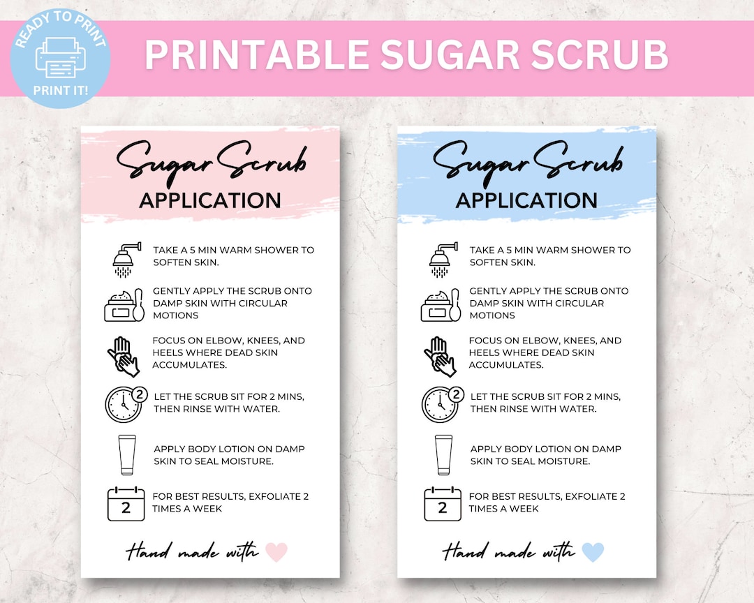 Printable Sugar Scrub Care Card Template, Body Scrub Care Instructions