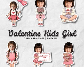 Valentine Kids Girl | Add Your Own Face Photo Template | Valentine Girl Clipart | Editable Canva PNG