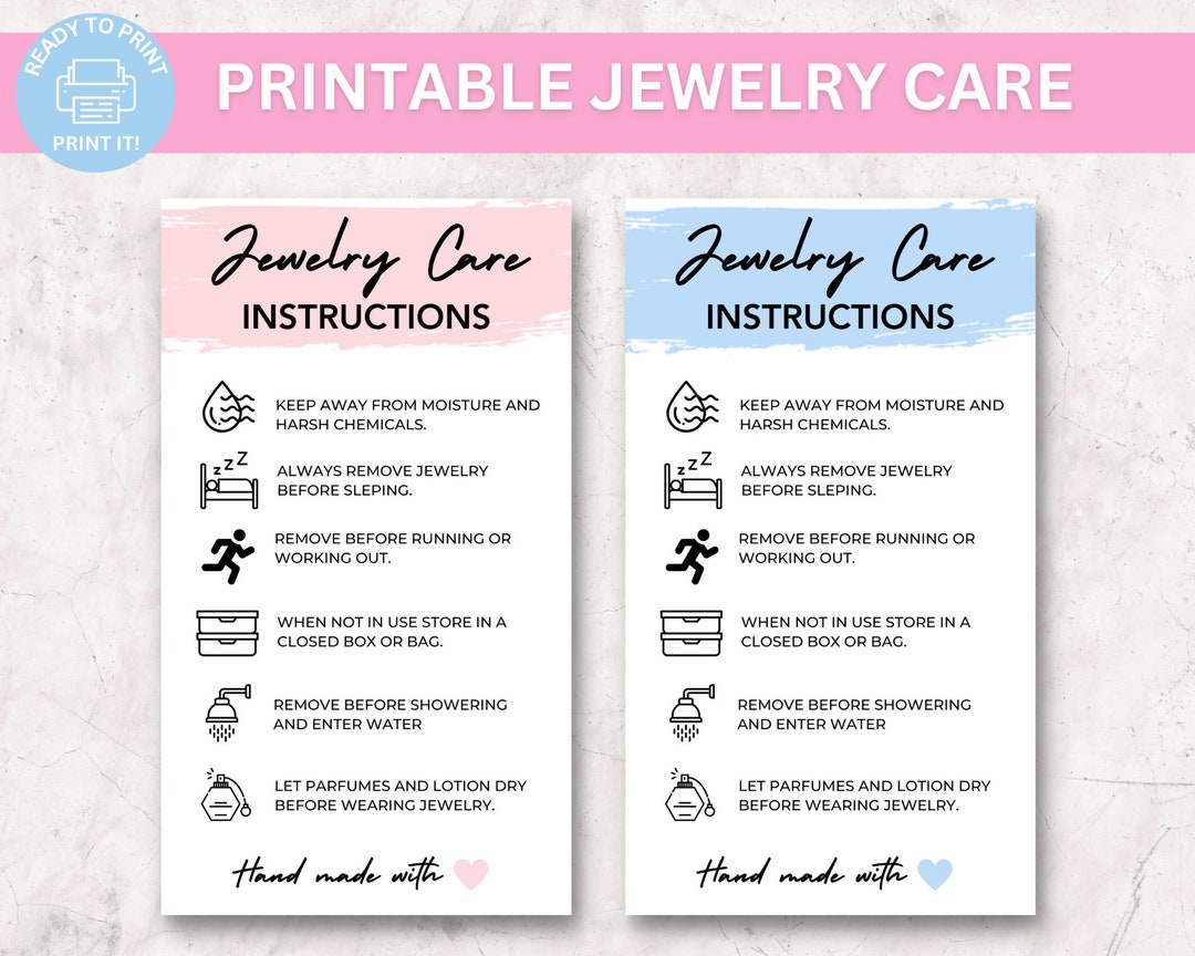 Jewelry Care Instructions Card, Jewelry Care Package Insert, Small