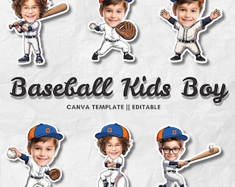 Baseball Kids Boy | Add Your Own Face Photo Template | Kids Baseball Costume Clipart | Editable Canva PNG