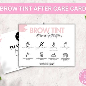 Bewerkbare kaartsjabloon wenkbrauwtint, postverzorgingskaarten wenkbrauwtint, afdrukbaar schoonheidssalon Canva-ontwerp, klantgids schoonheidsspecialiste