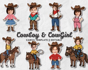 Cowboy & Cowgirl Photo – Add Your Own Face | DIY Birthday Party Decor and Cupcake Topper