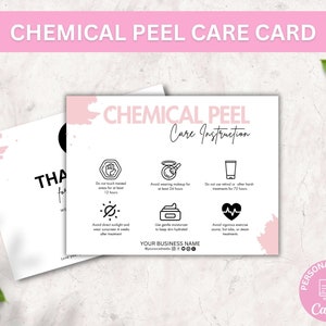 Editable Chemical Peel Aftercare Card Template, Facial Treatment Post Care Instructions, Minimalist Design Esthetician Care Cards