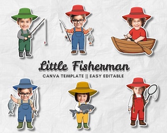 Little Fisherman Add Your Face | Cute Fishing PNG Clipart | Custom Face Photo Prop