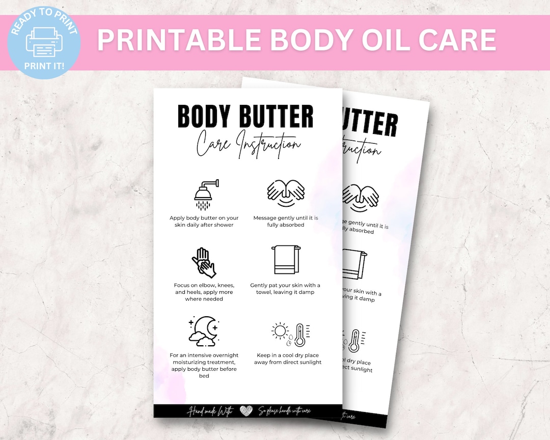 Printable Body Butter Care Card Template, Whipped Shea Butter Instructions, Printable Body