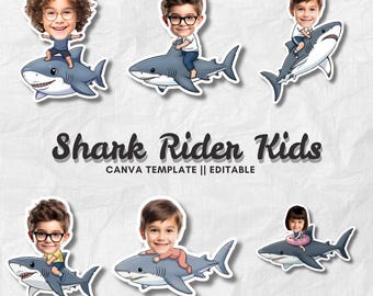 Hai Reiter Kinder | Fügen Sie Ihr eigenes Gesicht hinzu Fotovorlage | Ocean Tier Reiter Clipart | Personalisierte Cupcake Topper