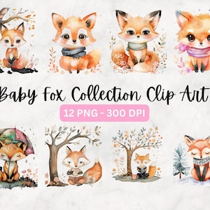 12 Fox and Butterfly Clipart, Cute Fox baby, Printable Watercolor clipart, High Quality JPGs, Digital download, Paper craft, junk journals
