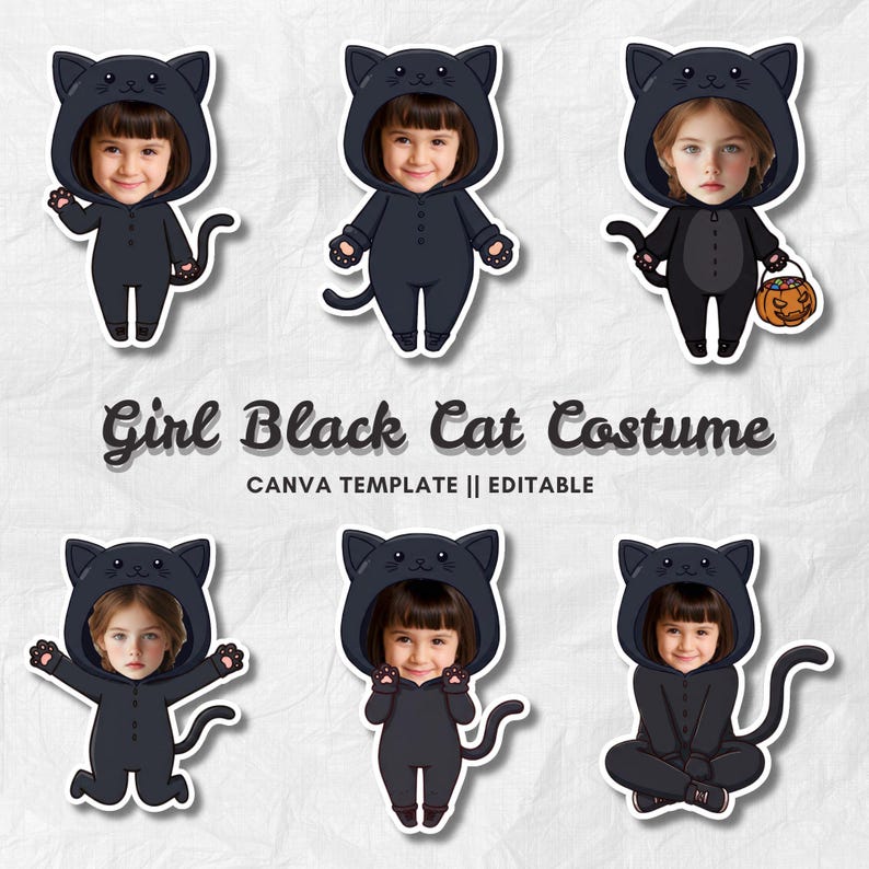 Girl Black Cat Costume Add Your Face | Halloween Photo Template | DIY ...