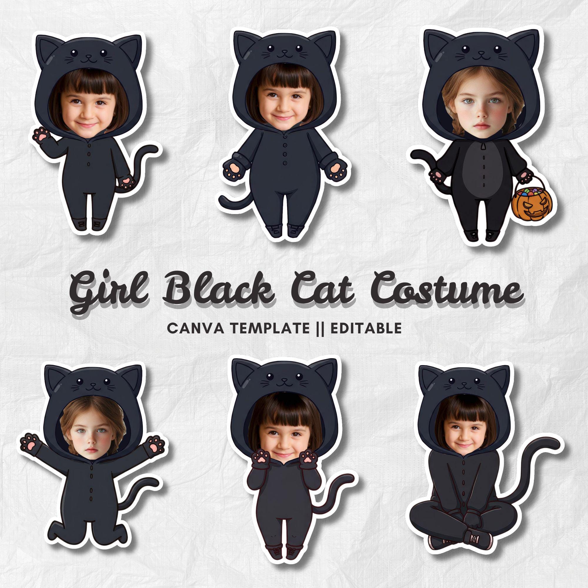 Girl Black Cat Costume Add Your Face | Halloween Photo Template | DIY ...