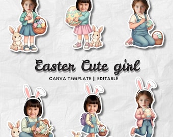 Easter Cute Girl | Add Your Own Face Photo Template | Easter Girl Clipart | Personalized Cupcake Topper