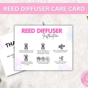 Plantilla de tarjeta de cuidado de difusor de varillas editable, instrucciones de cuidado de difusor de varillas, guía de cuidado de difusor de ambiente, manual de aromas de ambiente de diseño elegante