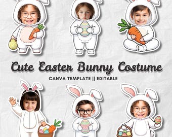 Easter Egg Costume bunny | Add Your Own Face Photo Template | Easter Bunny Party Craft | Editable Canva PNG
