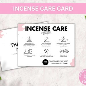 Modèle de carte d'entretien des encens, mode d'emploi en bâtonnets parfumés, cartes d'encens modifiables à base de plantes, instructions de sécurité pour l'encens parfum bohème aromatique