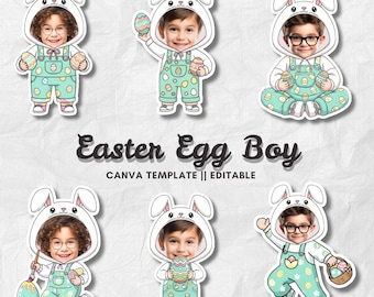 Easter Egg Boy | Add Your Own Face Photo Template | Spring Bunny Clipart | Editable Canva PNG