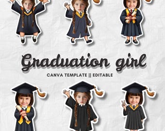 Graduation Girl | Add Your Own Face Photo Template | Kids Graduation Clipart | Editable Canva PNG
