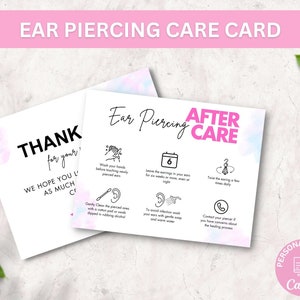 Ear Piercing Aftercare Template, Editable Piercing Guide, Printable Earring Piercing Customer Care Card, Minimalist, Instant Download