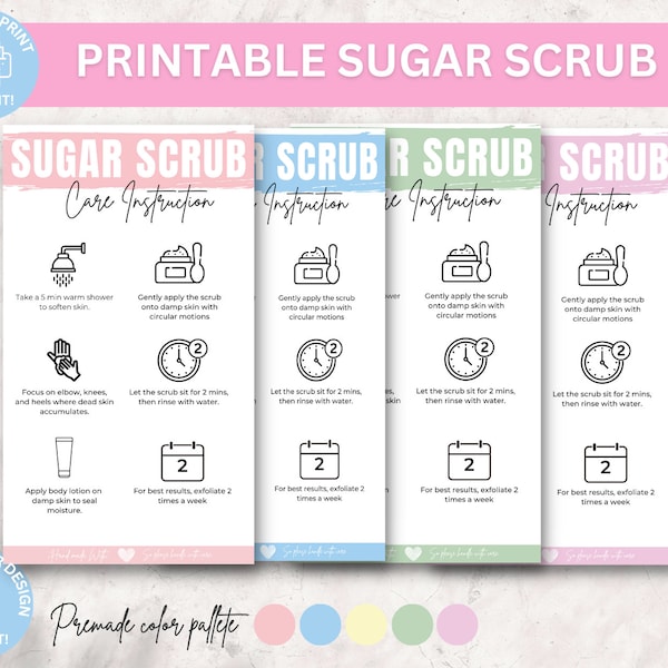 Printable Sugar Scrub Care Card Template, Body Scrub Care Instructions, Exfoliating Butter Application Guide