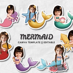 Custom Mermaid Photo – Add Your Own Face | Personalized Under the Sea Theme Craft & Party Decor