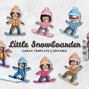 Adorno para cupcakes de pequeño snowboarder / Plantilla para añadir tu propia foto / Imágenes prediseñadas PNG de snowboard editables