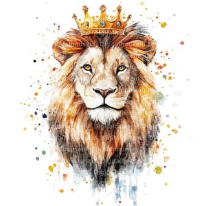 10 imágenes prediseñadas de león dorado, león en acuarela, rey, imágenes prediseñadas de acuarela imprimibles, archivos JPG de alta calidad, descarga digital, manualidades de papel, diario basura