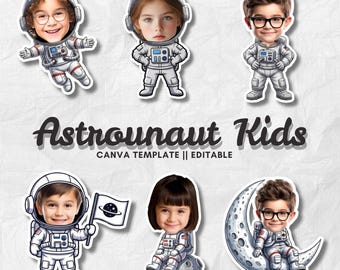 Astronaut Kids | Add Your Own Face Photo Template | Space Costume Clipart | Editable Canva PNG