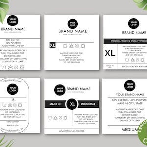Paquete de etiquetas de ropa editables, etiquetas para el cuello de camisetas, etiquetas de cuidado de prendas DIY, etiquetas de ropa personalizadas, instrucciones de lavado, plantilla de Canva