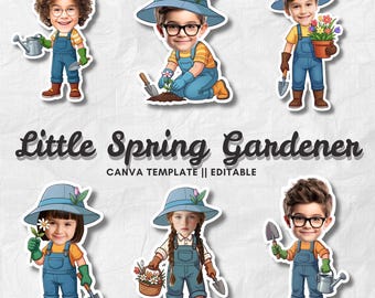 Little Spring Gardener | Add Your Own Face Photo Template | Kids Gardener Clipart | Personalized Cupcake Topper
