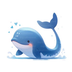 10 png-cartoon walvis clipart, walvis illustratie, afdrukbare aquarel clipart, transparante png, digitale download, papercraft, dagboek