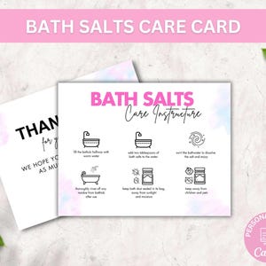Editable Bath Salts Care Card Template, Epsom Salt Care Guide Instructions, Bath Soak Safety Note, Elegant Design How To Use Bath Salt Tips