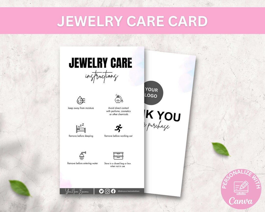 Printable Jewelry Care Card Template, Editable Jewellery Care