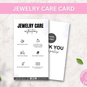 Plantilla imprimible para el cuidado de joyas, instrucciones editables para el cuidado de joyas, plantillas para el cuidado de aretes, plantillas para el cuidado de pulseras (Canva)